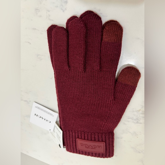 Coach Burgundy Knit Gloves - Picture 6 of 10